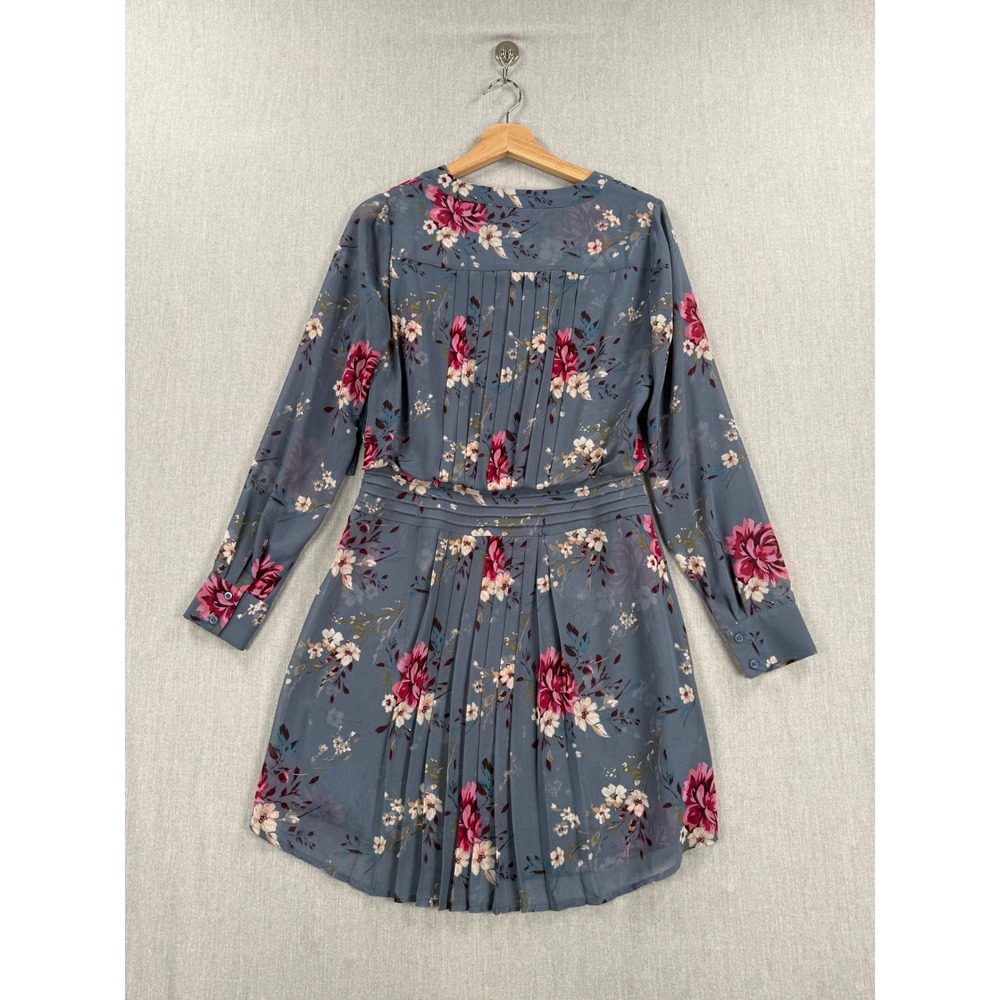 White House Black Market Blue Floral Pintuck Pleat Long Sleeve Dress Size 2 - Picture 12 of 14